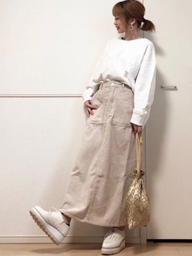 「消えそうな色コーデ」｜「アイテム（スウェット）」を使った、高野軍曹さん（レディース・158cm）の春コーディネート