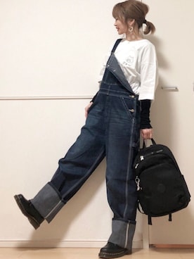 「にゃー」｜「アイテム（オールインワン・サロペット）」を使った、高野軍曹さん（レディース・158cm）の春コーディネート