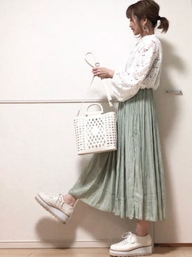 「Aco Design（アコデザイン）のアイテム（スカート）」を使った、高野軍曹さん（レディース・158cm）の春コーディネート