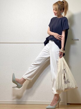 「ハイウエストストレートジーンズ」｜「アイテム（アクセサリー）」を使った、高野軍曹さん（レディース・158cm）の夏コーディネート