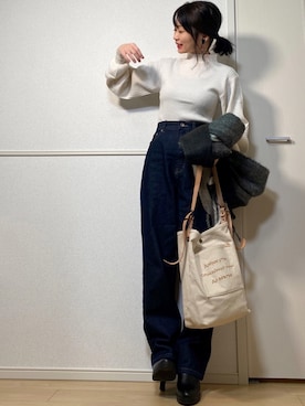 「ap retro（アプレトロ）のストレートデニムパンツ【ZOZO限定アイテム】（デニムパンツ）」を使った、高野軍曹さん（レディース・158cm）の冬コーディネート