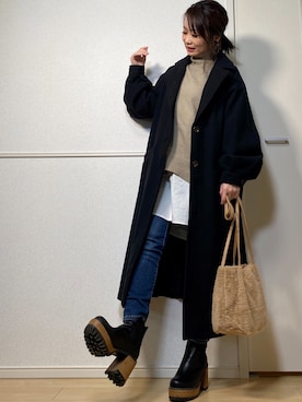 「オーバーサイズコート」｜「アイテム（その他アウター）」を使った、高野軍曹さん（レディース・158cm）の冬コーディネート
