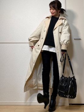 「RECTANGLE」｜「アイテム（トレンチコート）」を使った、高野軍曹さん（レディース・158cm）の冬コーディネート