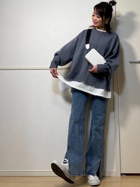 「RETRO GIRL（レトロガール）のフェイクレイヤードダメージニット（その他トップス）」を使った、高野軍曹さん（レディース・158cm）の冬コーディネート