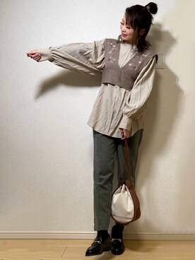 「ap retro（アプレトロ）の刺繍デザインニットビスチェベスト【ZOZO限定アイテム】（ベスト）」を使った、高野軍曹さん（レディース・158cm）の冬コーディネート