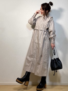 「ap retro（アプレトロ）のアイテム（シャツワンピース）」を使った、高野軍曹さん（レディース・158cm）の冬コーディネート