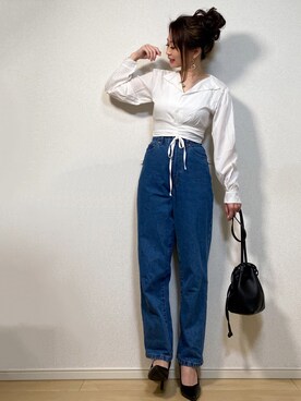 「ap retro（アプレトロ）のストレートデニムパンツ【ZOZO限定アイテム】（デニムパンツ）」を使った、高野軍曹さん（レディース・158cm）の春コーディネート