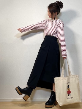 「おおぶりピアス」｜「アイテム（スカート）」を使った、高野軍曹さん（レディース・158cm）の春コーディネート