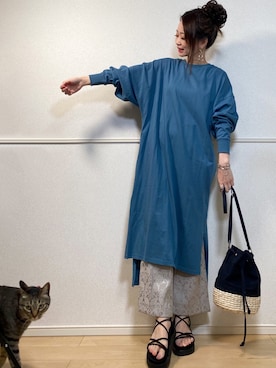 「ベルトサンダル」｜「アイテム（ワンピース/ドレス）」を使った、高野軍曹さん（レディース・158cm）の春コーディネート