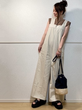 「rectangle（レクタングル）のアイテム（オールインワン・サロペット）」を使った、高野軍曹さん（レディース・158cm）の春コーディネート
