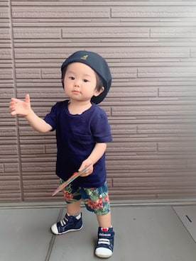 「アイテム（ハンチング/ベレー帽、ゴールド系）」を使った、ᴀᴏʜᴀさん（キッズ・80cm）の春コーディネート