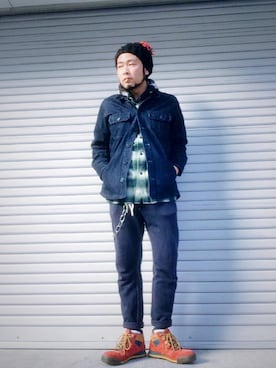 「ベレー帽推奨委員会」｜「アイテム（カバーオール）」を使った、歌右衛門さん（メンズ・169cm）の冬コーディネート
