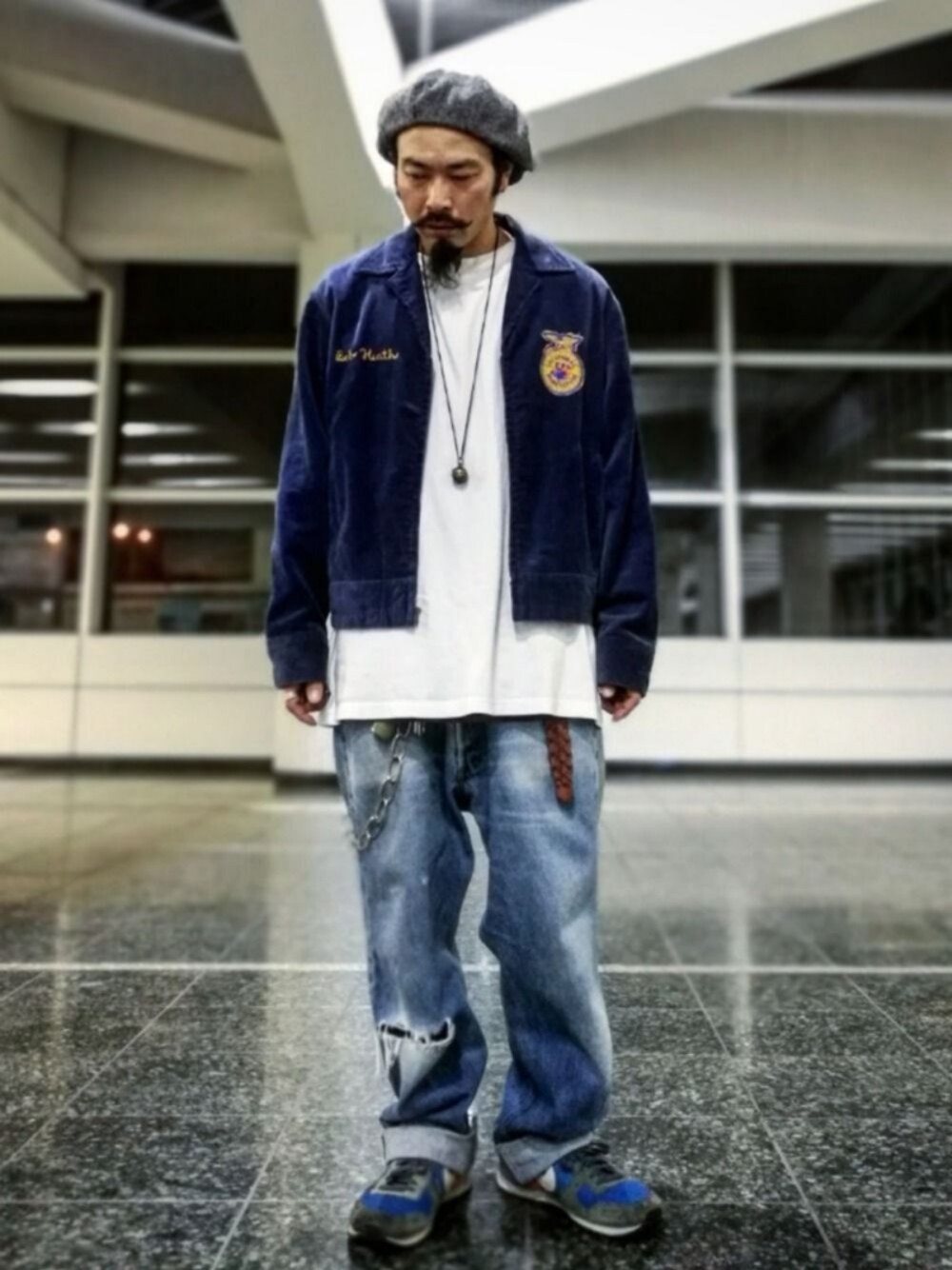 「秋コーデ、古着、古着好きな人と繋がりたい、Levi's、FFA、キャスケット、NIKE、11月23日(木祝)～26日(日)、日暮里d-倉庫、from soup to nuts」｜「Levi'sのアイテム（デニムパンツ、ブルー系）」を使った、歌右衛門さん（メンズ・169cm）の秋コーディネートの1枚目の写真
