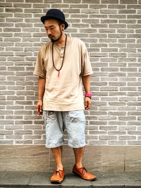 「Eddie Bauer（エディーバウアー）のアイテム（Tシャツ/カットソー）」を使った、歌右衛門さん（メンズ・169cm）の夏コーディネート