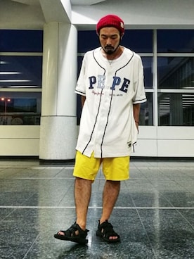 「ヒラキ（ヒラキ）のアイテム（サンダル）」を使った、歌右衛門さん（メンズ・169cm）の夏コーディネート