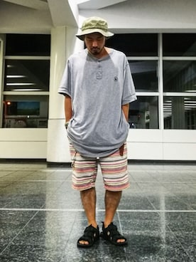 「ヒラキ（ヒラキ）のアイテム（サンダル）」を使った、歌右衛門さん（メンズ・169cm）の夏コーディネート