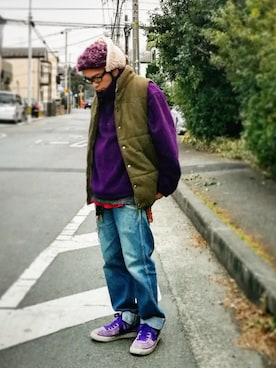 「Eddie Bauer（エディーバウアー）のアイテム（その他アウター）」を使った、歌右衛門さん（メンズ・169cm）の冬コーディネート