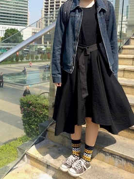 「休闲」｜「アイテム（ジャンパースカート）」を使った、ฅpotatoฅ さん（レディース・168cm）の冬コーディネート