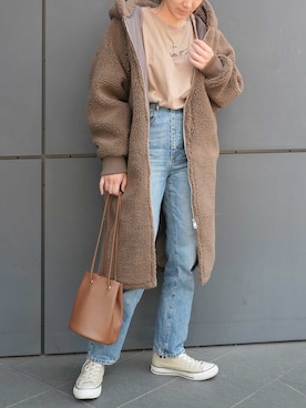 「CORNERS（コーナーズ）のボアロングブルゾン（ブルゾン）」を使った、yuminyさん（レディース・162cm）の秋コーディネート