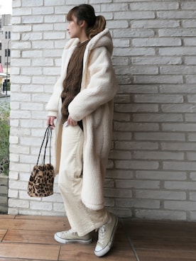 「CORNERS（コーナーズ）のボアロングブルゾン（ブルゾン）」を使った、yuminyさん（レディース・162cm）の冬コーディネート