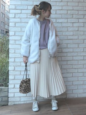 yuminyさんの「フェイクスエードプリーツロングスカート」を使ったコーディネート