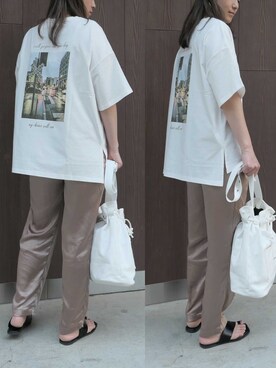 「CORNERS（コーナーズ）のヴィンテージサテンリラックスパンツ（その他パンツ）」を使った、yuminyさん（レディース・162cm）の春コーディネート