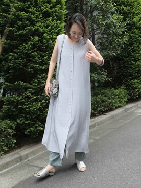 「CORNERS（コーナーズ）のヴィンテージサテンリラックスパンツ（その他パンツ）」を使った、yuminyさん（レディース・162cm）の夏コーディネート