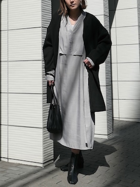 「シャツワンピ」｜「アイテム（ノーカラーコート）」を使った、yuminyさん（レディース・162cm）の春コーディネート