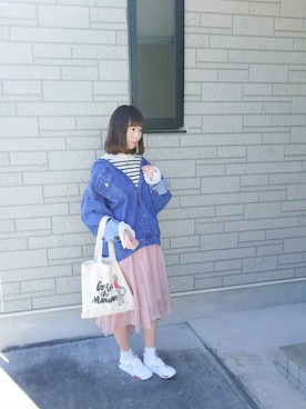 「unrelaxing（アンリラクシング）のアイテム（デニムジャケット）」を使った、ゆーか︎︎☁︎︎*.さん（レディース・168cm）の春コーディネート