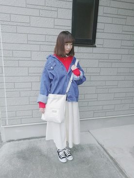 「unrelaxing（アンリラクシング）のアイテム（デニムジャケット）」を使った、ゆーか︎︎☁︎︎*.さん（レディース・168cm）の春コーディネート