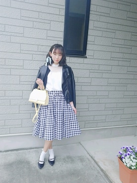 「one after another NICE CLAUP（ワンアフターアナザーナイスクラップ）のアイテム（ライダースジャケット）」を使った、ゆーか︎︎☁︎︎*.さん（レディース・168cm）の春コーディネート