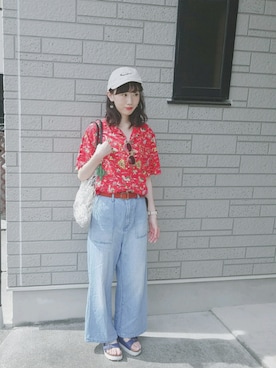 「JEANASIS（ジーナシス）のスクエアバックルレザーベルト/765593（ベルト）」を使った、ゆーか︎︎☁︎︎*.さん（レディース・168cm）の夏コーディネート