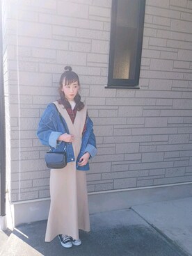 「unrelaxing（アンリラクシング）のアイテム（デニムジャケット）」を使った、ゆーか︎︎☁︎︎*.さん（レディース・168cm）の冬コーディネート