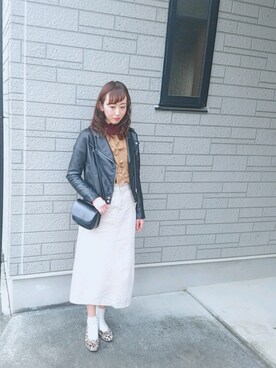 「one after another NICE CLAUP（ワンアフターアナザーナイスクラップ）のアイテム（ライダースジャケット）」を使った、ゆーか︎︎☁︎︎*.さん（レディース・168cm）の春コーディネート