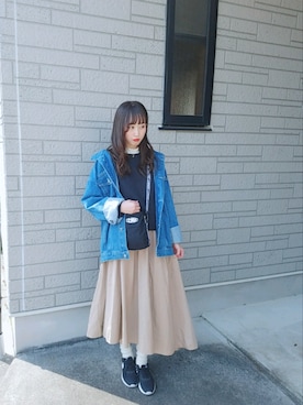 「unrelaxing（アンリラクシング）のアイテム（デニムジャケット）」を使った、ゆーか︎︎☁︎︎*.さん（レディース・168cm）の春コーディネート