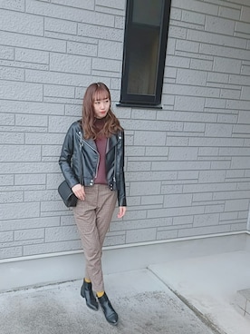 「one after another NICE CLAUP（ワンアフターアナザーナイスクラップ）のアイテム（ライダースジャケット）」を使った、ゆーか︎︎☁︎︎*.さん（レディース・168cm）の秋コーディネート