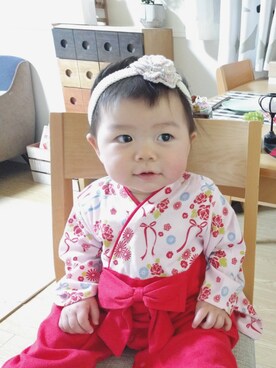 「赤ちゃん本舗（アカチャンホンポ）のアイテム（浴衣、レッド系）」を使った、✼ほのほの✼さん（キッズ・70cm）の春コーディネート