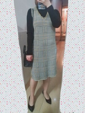 「mujiのアイテム（ニット/セーター、ブラック系）」を使った、bangshakelakaさん（レディース・158cm）の冬コーディネート
