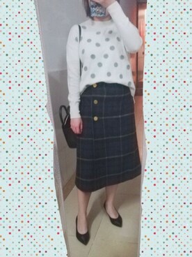「edam et ropeのアイテム（スカート、ブルー系）」を使った、bangshakelakaさん（レディース・158cm）の冬コーディネート