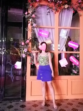 「veromodaのアイテム（スカート、ブルー系）」を使った、bangshakelakaさん（レディース・158cm）の夏コーディネート