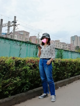 「Mila Owen（ミラオーウェン）のアイテム（デニムパンツ、ブルー系）」を使った、bangshakelakaさん（レディース・158cm）の秋コーディネート