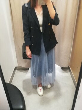 「Mystrada（マイストラーダ）のアイテム（テーラードジャケット、ブルー系）」を使った、bangshakelakaさん（レディース・158cm）の秋コーディネート