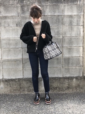 「UNIQLO（ユニクロ）のエクストラファインメリノリブタートルネックセーター（長袖）（ニット/セーター）」を使った、a__yaさん（レディース・158cm）の冬コーディネート