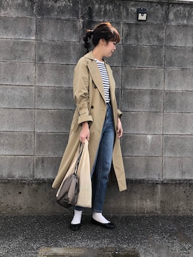 「アンクルパンツ」｜「アイテム（トレンチコート）」を使った、a__yaさん（レディース・158cm）の春コーディネート