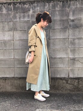 「ワンピース×スニーカー」｜「アイテム（トレンチコート）」を使った、a__yaさん（レディース・158cm）の春コーディネート
