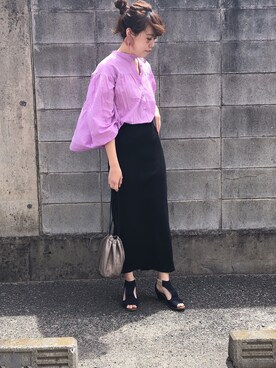 「UNIQLO（ユニクロ）のソフトコットンギャザーブラウス（7分袖）（シャツ/ブラウス）」を使った、a__yaさん（レディース・158cm）の春コーディネート