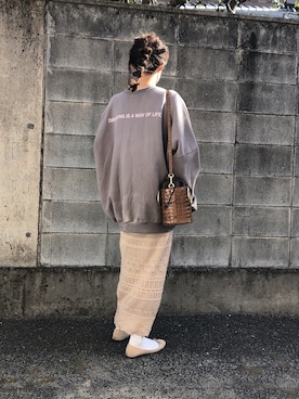「白ソックス」｜「アイテム（バレエシューズ、ベージュ系）」を使った、a__yaさん（レディース・158cm）の冬コーディネート