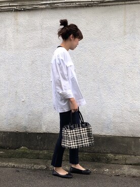 「ノーカラーシャツ」｜「アイテム（バレエシューズ）」を使った、a__yaさん（レディース・158cm）の秋コーディネート