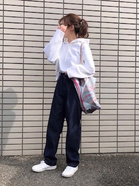 a__yaさんの「ドライソフトスウェットプルパーカ（長袖）（ユニクロ）」を使ったコーディネート