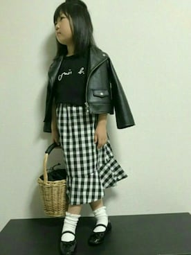「BRANSHES（ブランシェス）のアイテム（ライダースジャケット）」を使った、かん。さん（キッズ・110cm）の春コーディネート